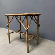 Bamboo side table with mirror top from France, 1940s