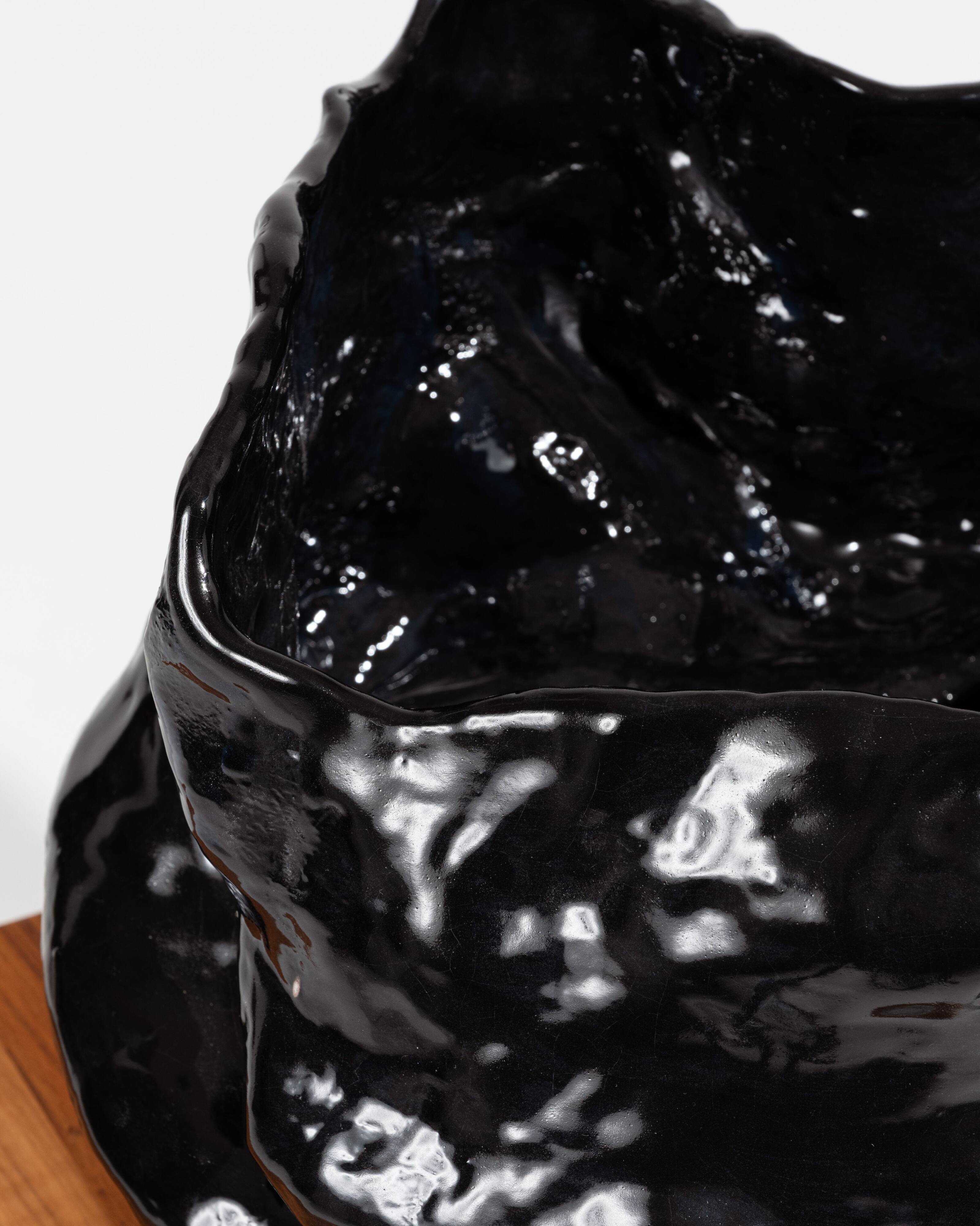 Glossy black stoneware vase