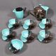 Vallauris coffee service in black and turquoise earthenware.