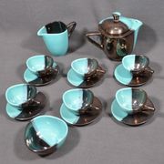 Vallauris coffee service in black and turquoise earthenware.
