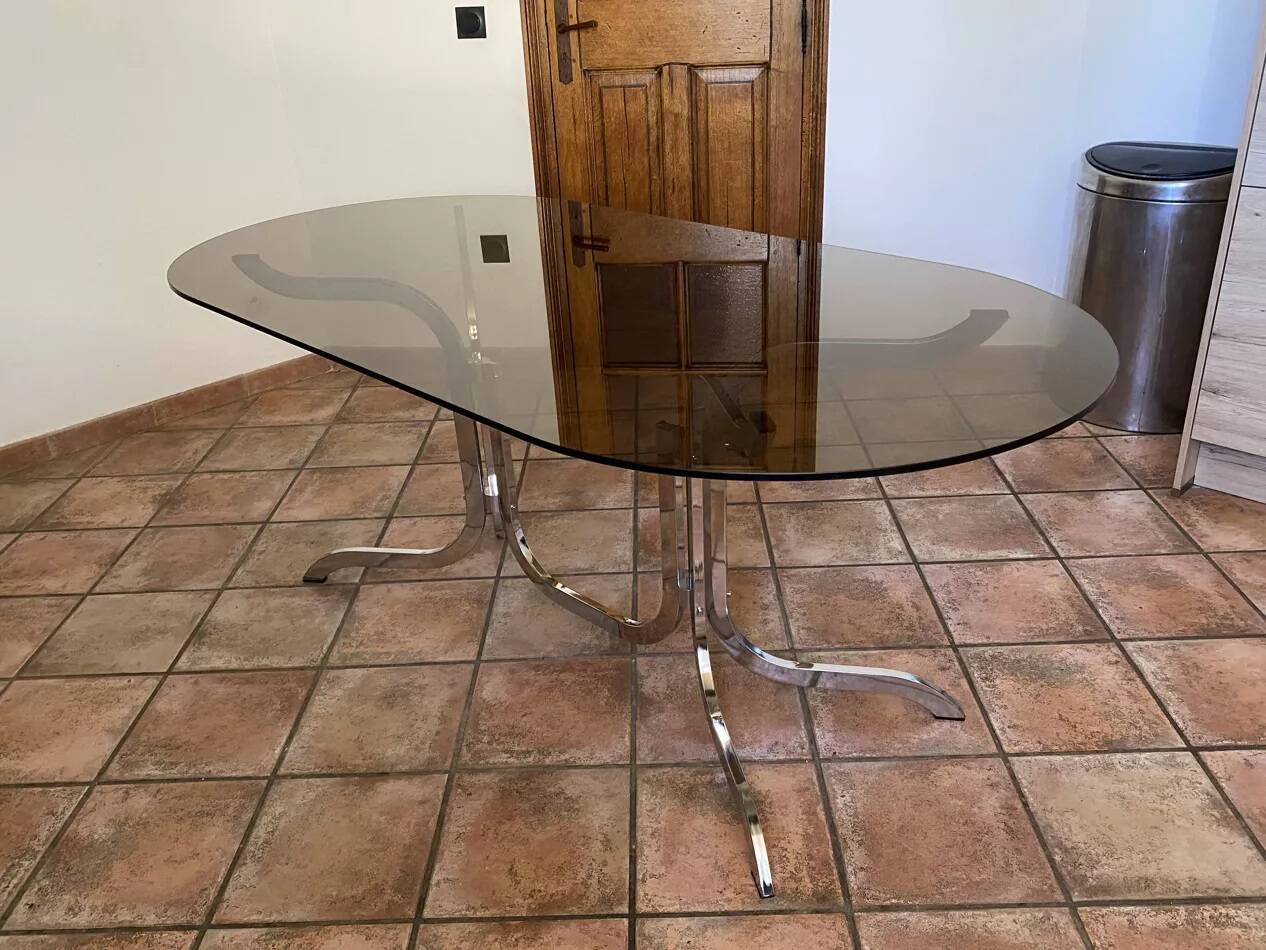 Roche Bobois table. 1970. Chrome-plated steel. 195x95.