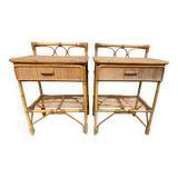 Paire de table de nuit en rotin Italie 70’s