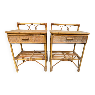 Pair of rattan night tables Italy 70's