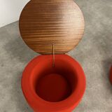 Pair of space age side tables, red velvet from the 70s