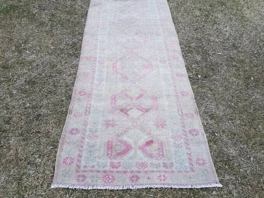 Vintage Turkish hallway rug 88x407 cm