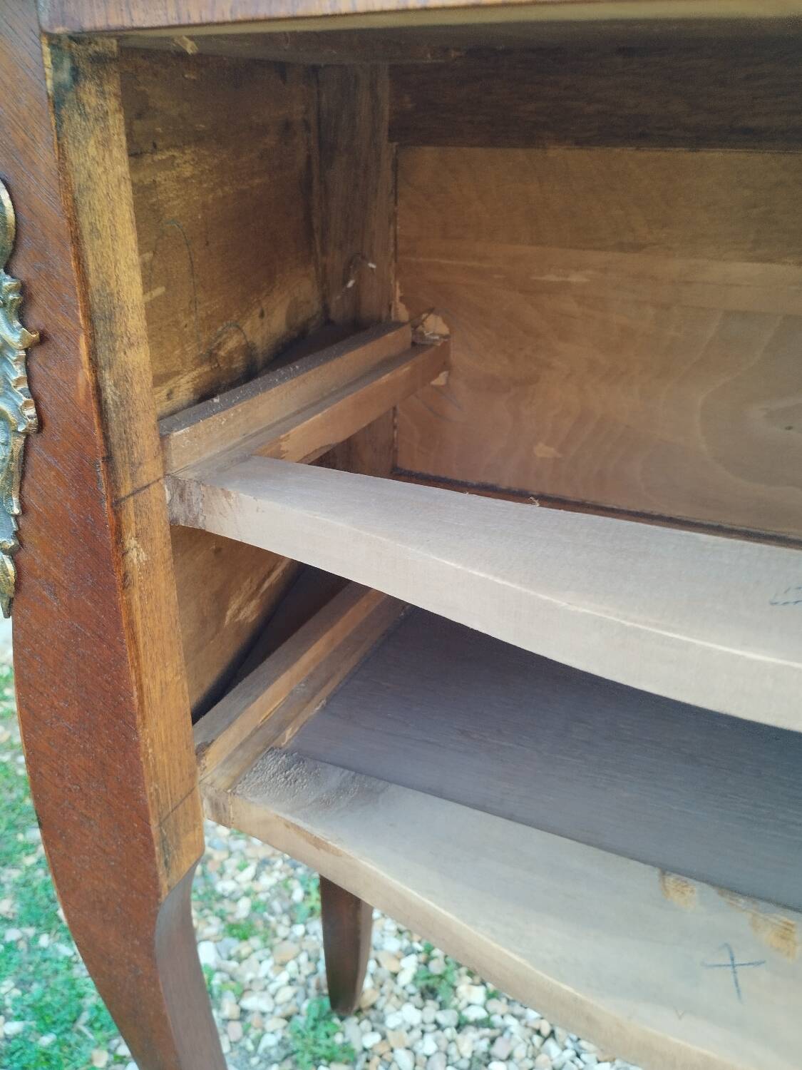 Antique Louis XV style chest of drawers with marble top