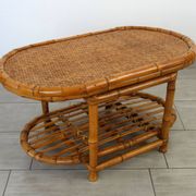 Table basse vintage bambou et osier tressé