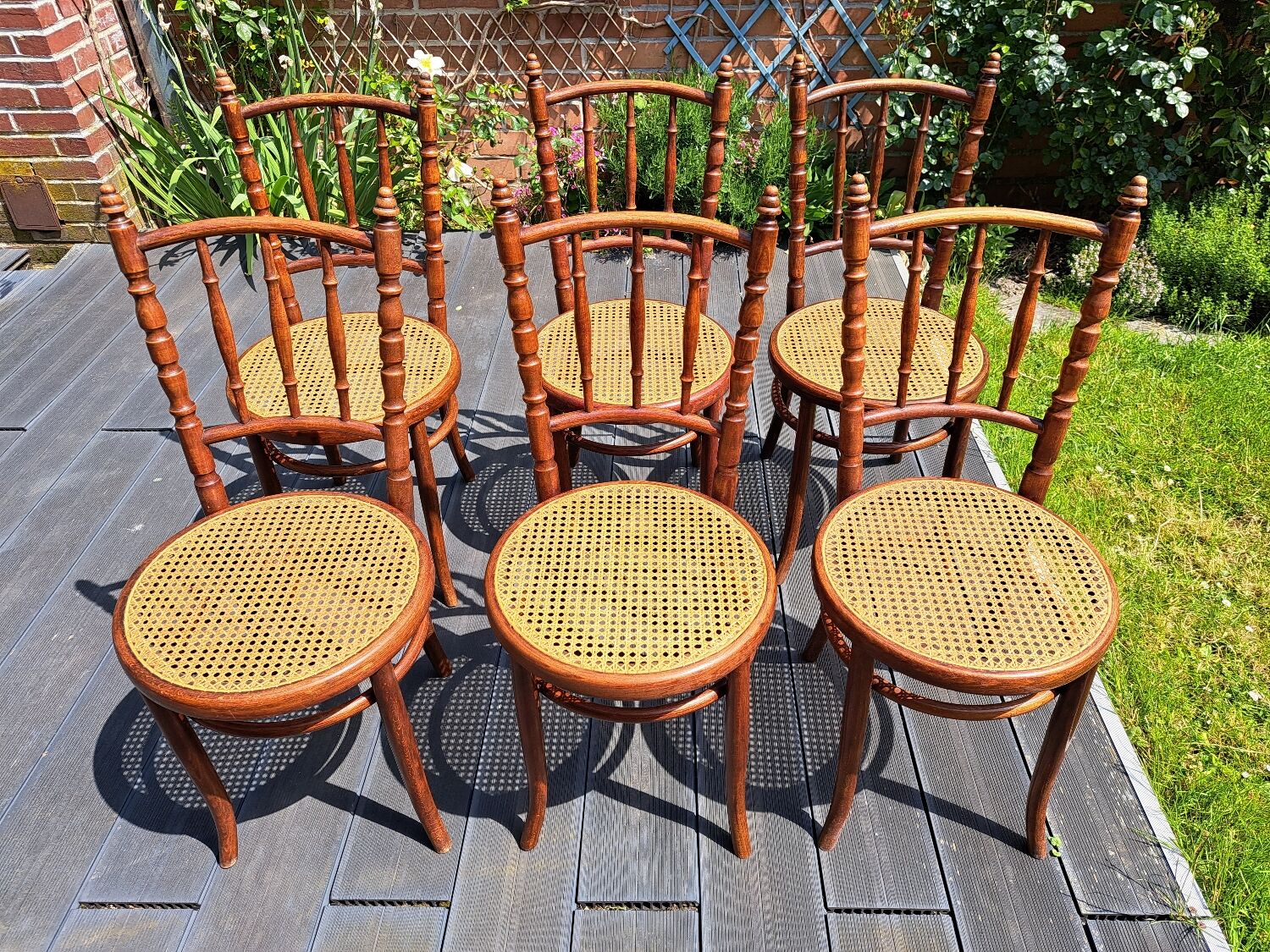 Set of 6 Fischel chairs in cane wood