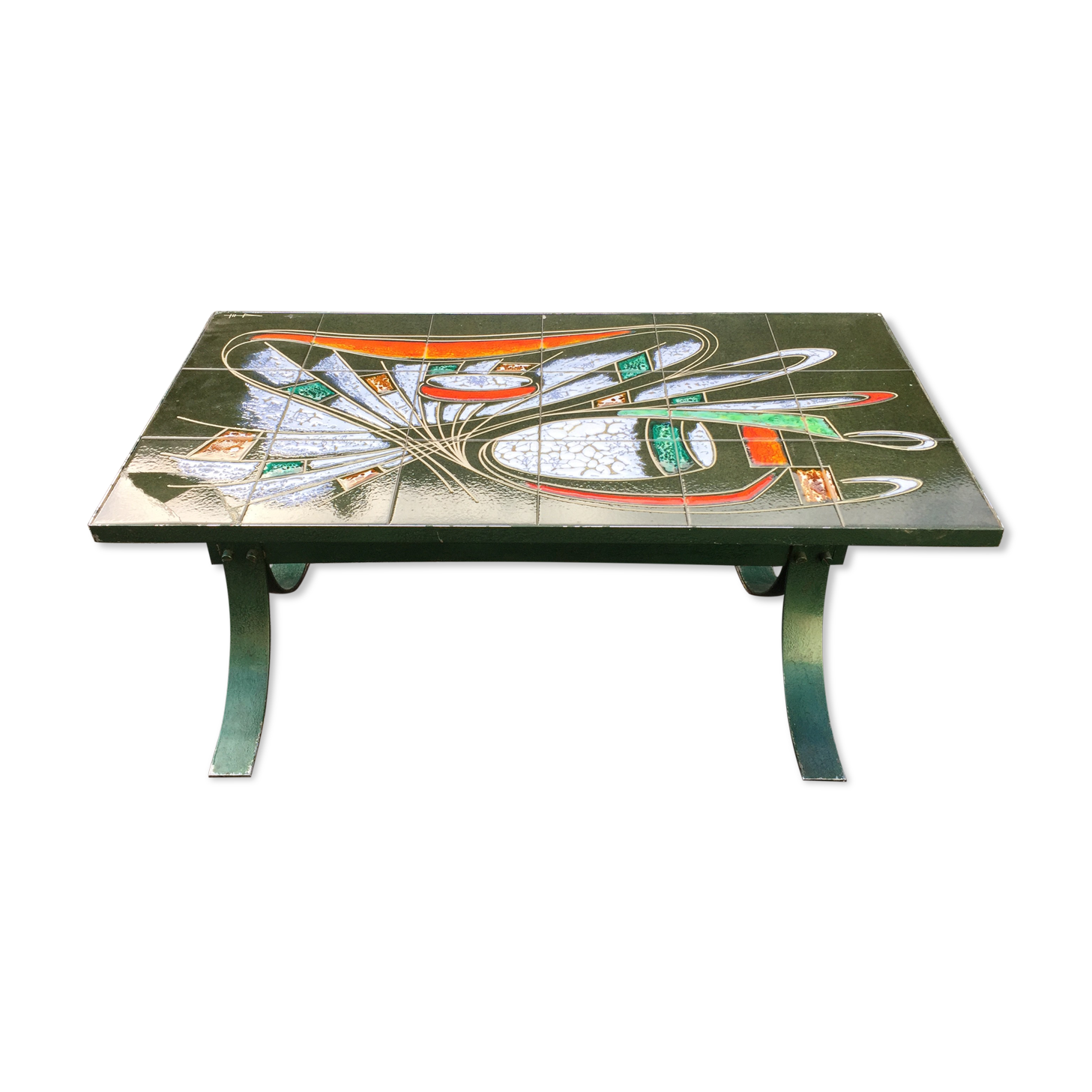 Vintage ceramic coffee table Vallauris spirit with metal x base