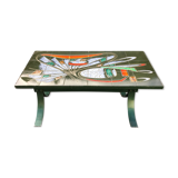 Vintage ceramic coffee table Vallauris spirit with metal x base