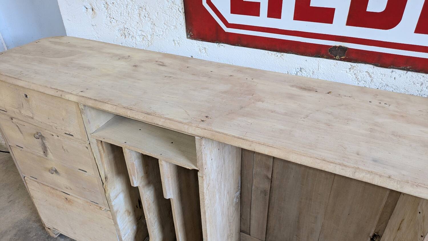Vintage Raw Wood Workbench Counter Antique Furniture