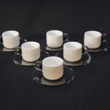 Guzzini Coffee Set 6 Porcelain Espresso Cups and 6 Plexiglas Saucers