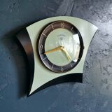 Vintage formica clock asymmetrical silent wall clock "BC Paris electric black green"