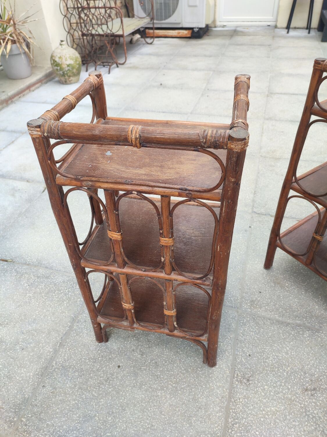 Vintage rattan bedside table pair