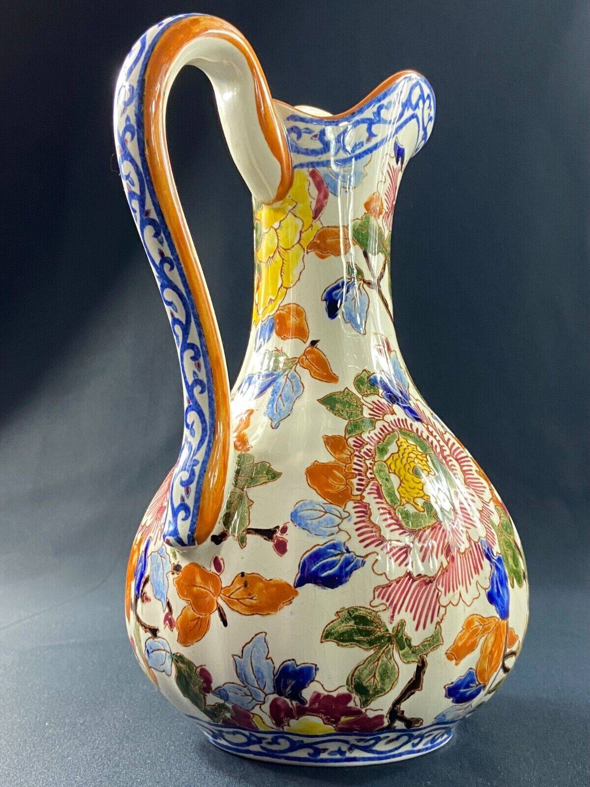 Large Gien earthenware ewer pitcher with Peonies decor