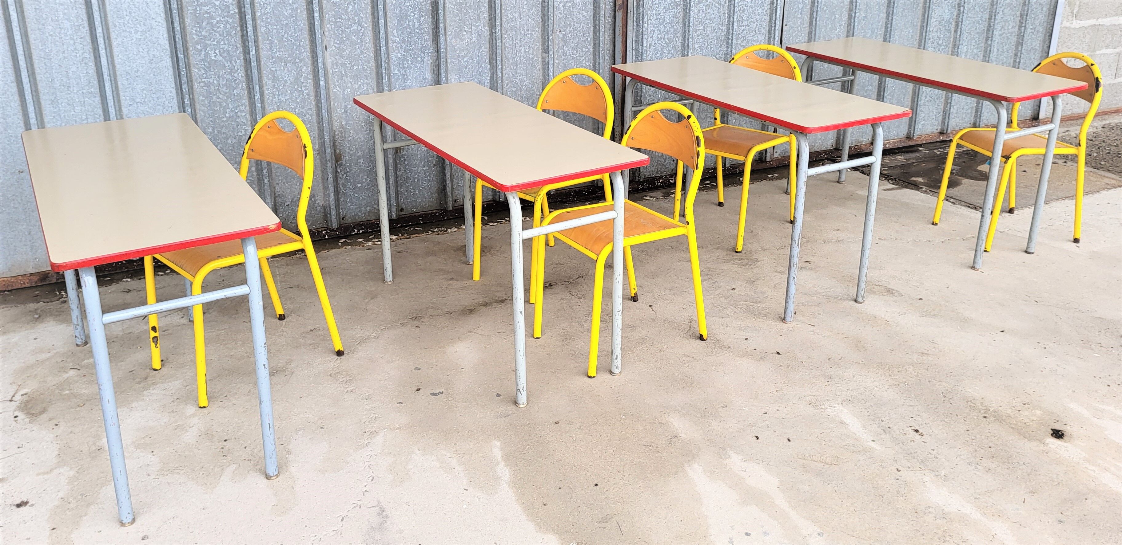 Set of 4 desks, double school office from the 70s
