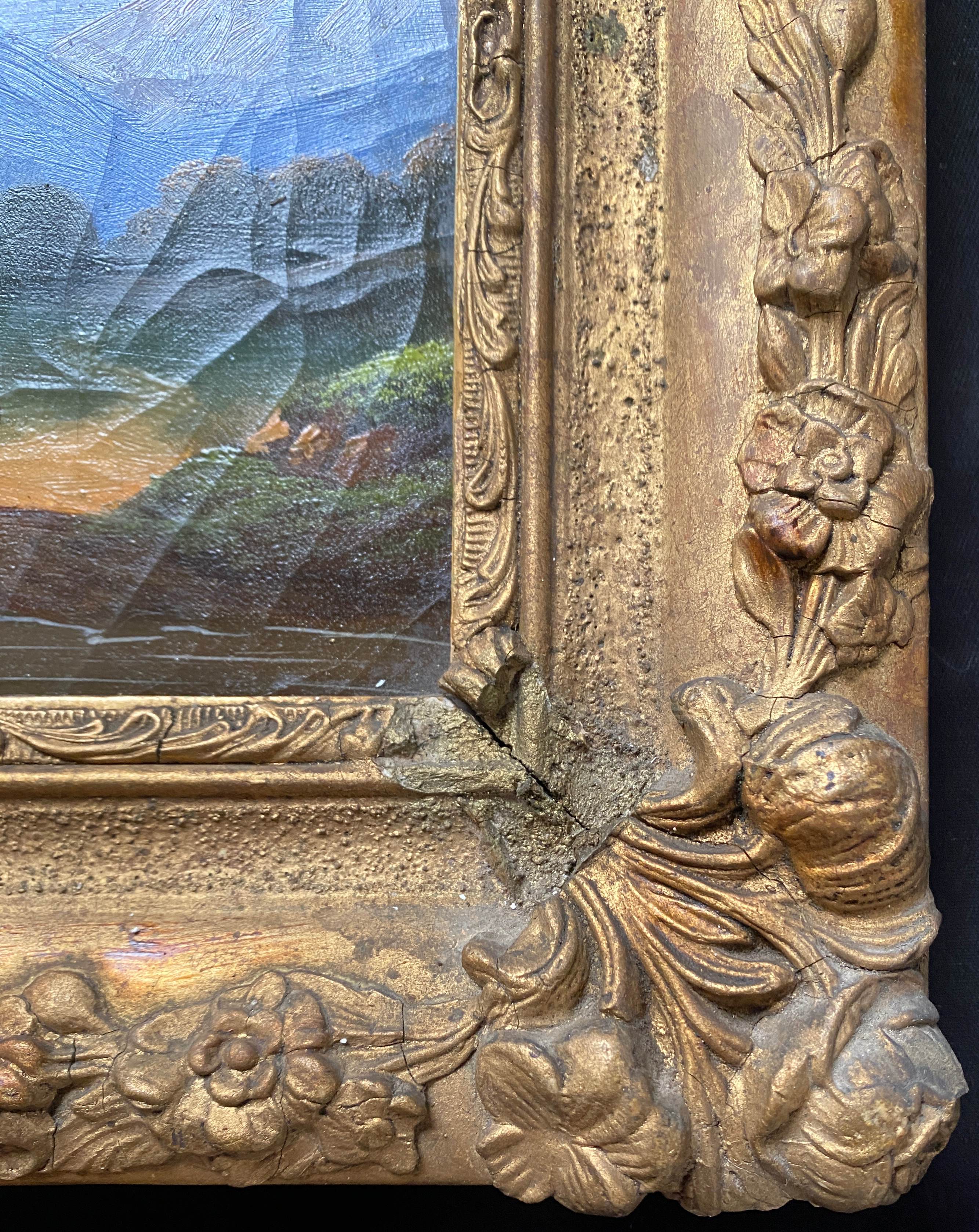 Table HST "Mountain landscape at the lively waterfall" XIX° + frame