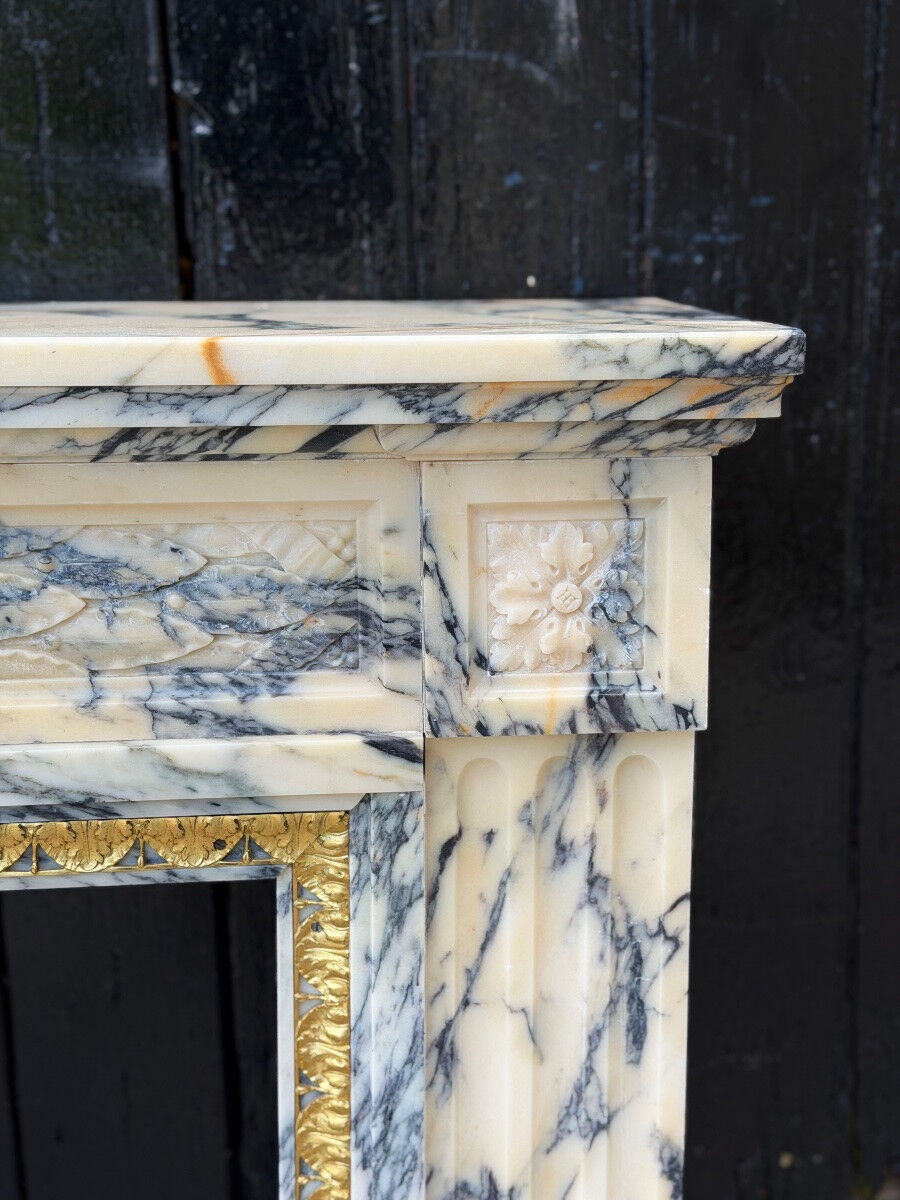 Louis XVI style fireplace in Paonazzo marble, circa 1880.