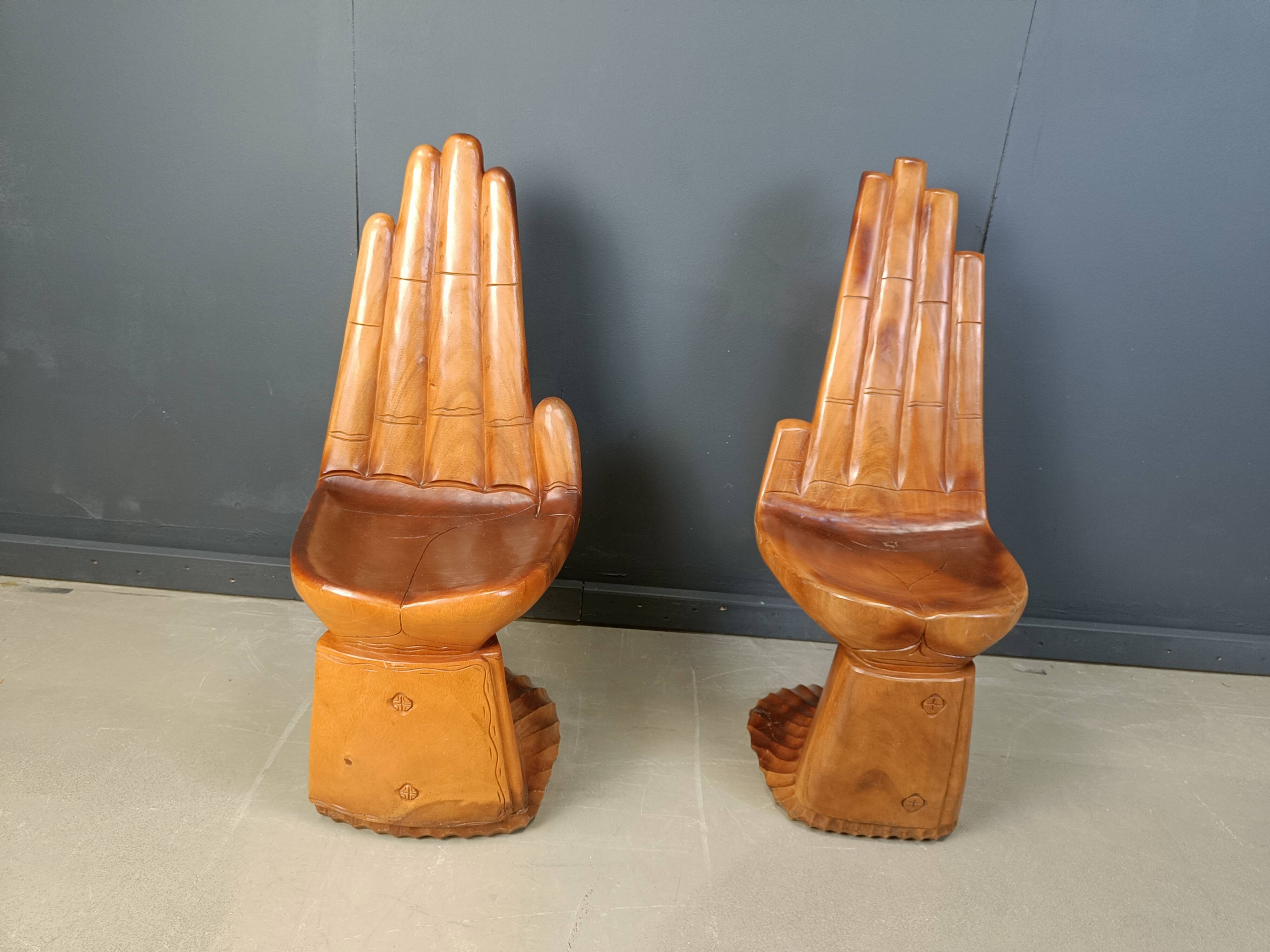 Pair of hand shaped teak chairs, 1970s