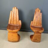 Pair of hand shaped teak chairs, 1970s