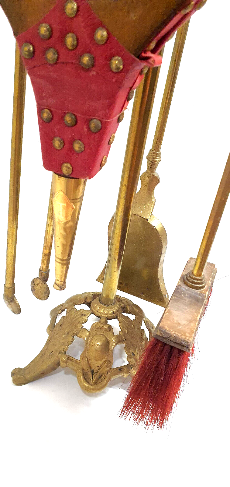 Old bronze chimney servant shovel broom bellows and clamp