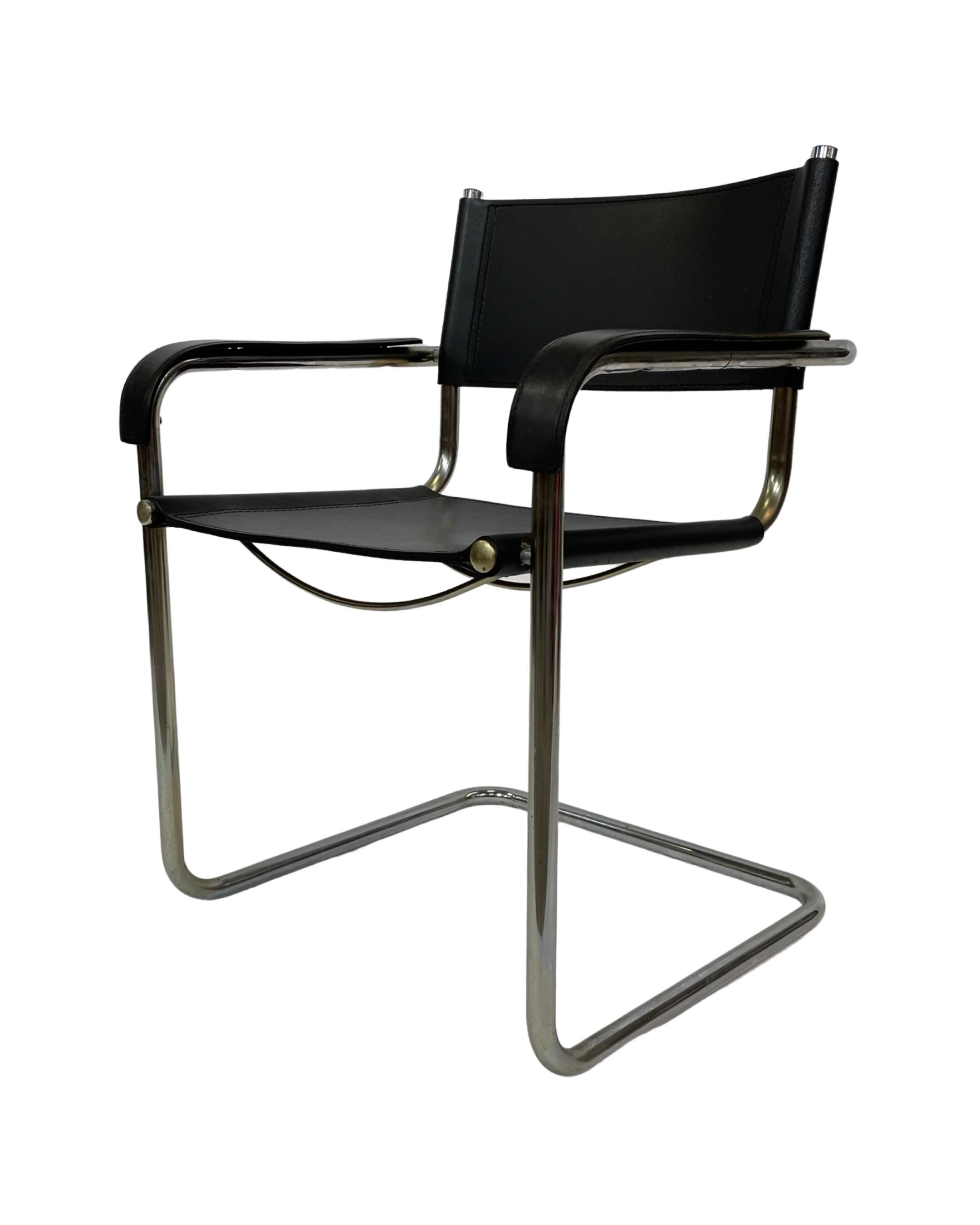 Set of 4 bauhaus cantilever chairs black leather and chrome design
