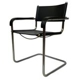Set of 4 bauhaus cantilever chairs black leather and chrome design