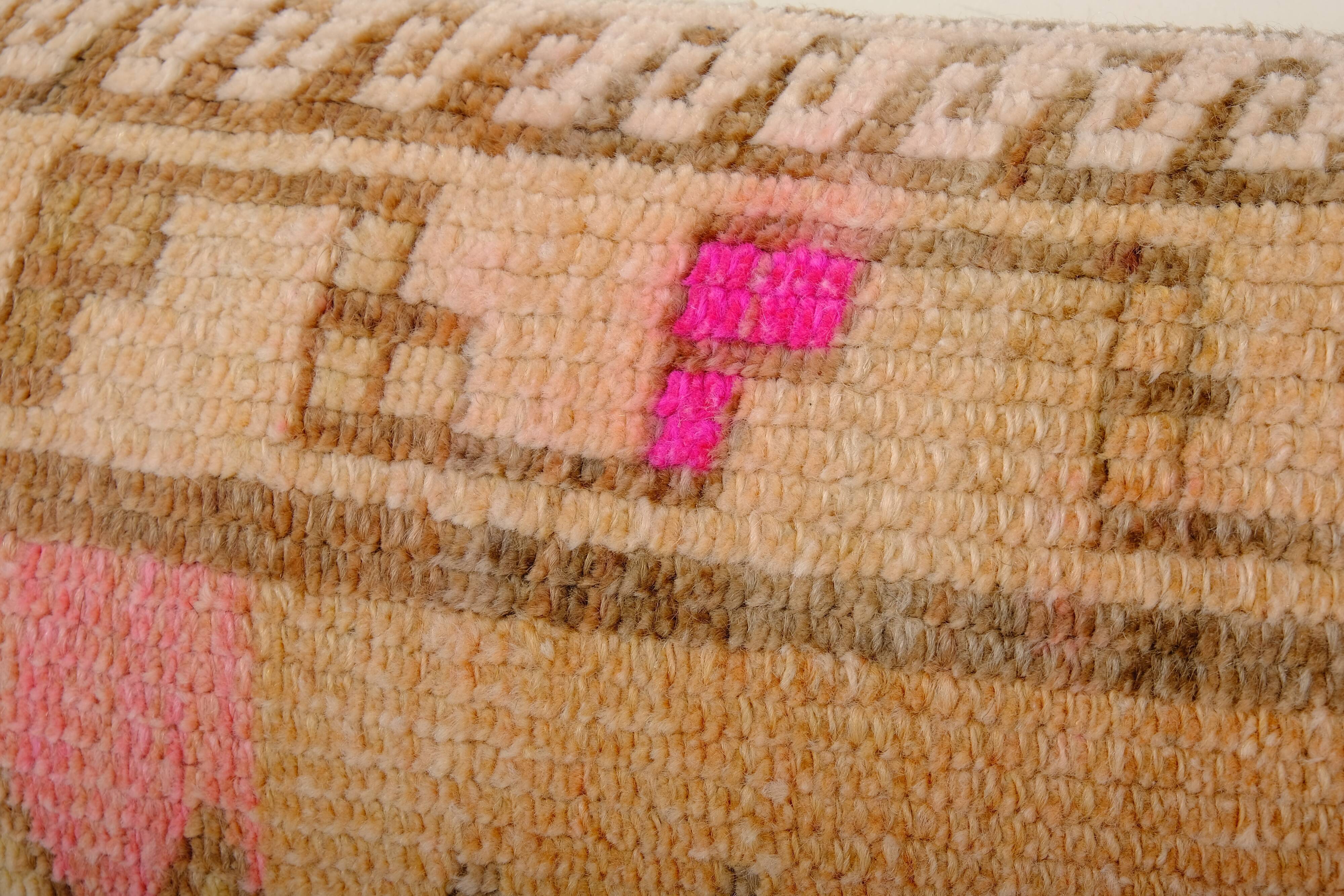 Vintage faded yellow lumbar pillow cover, , couch pillow, tribal oushak rug pillow, carpet cover 12'