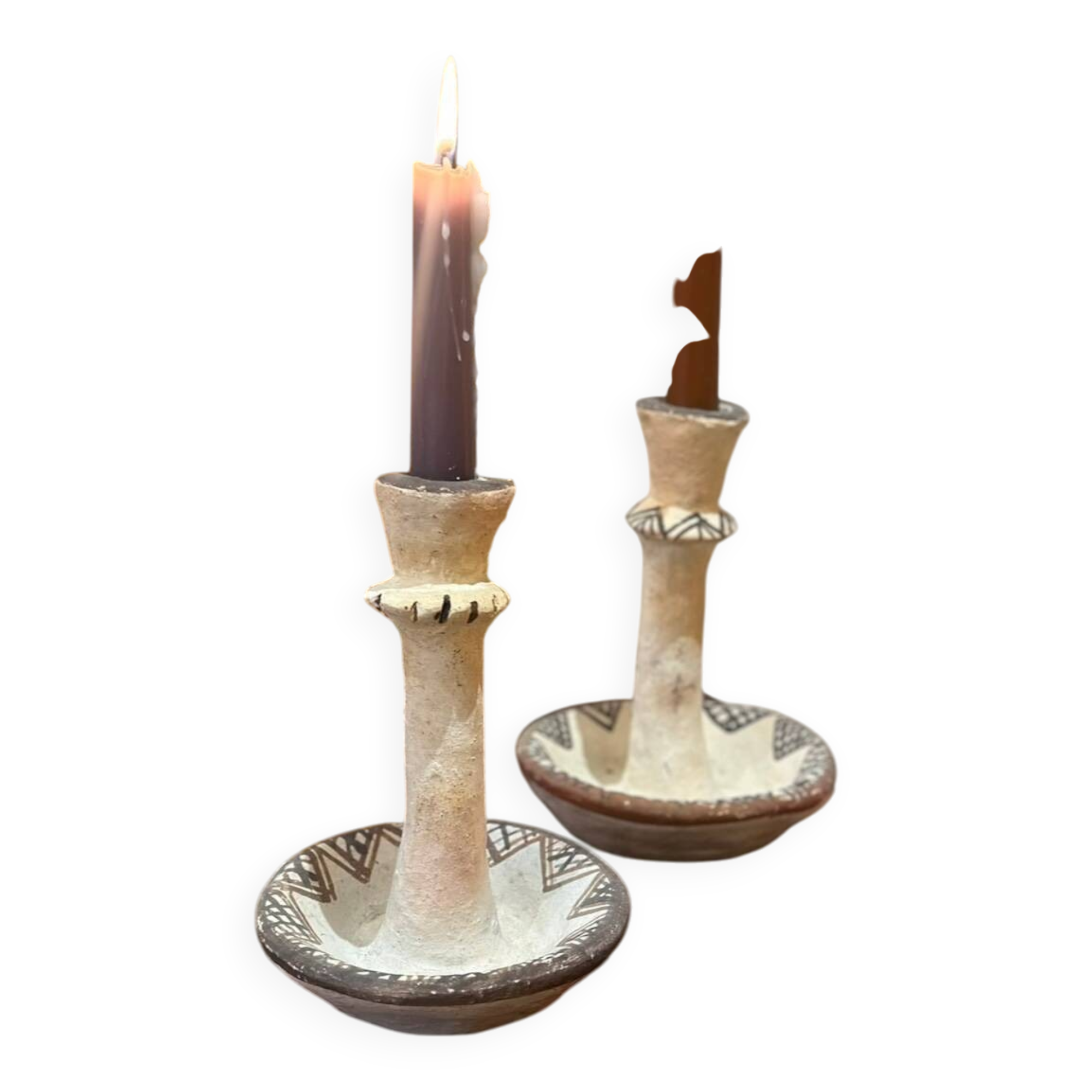 Berber candle holder from the Rif, Morocco - terracotta