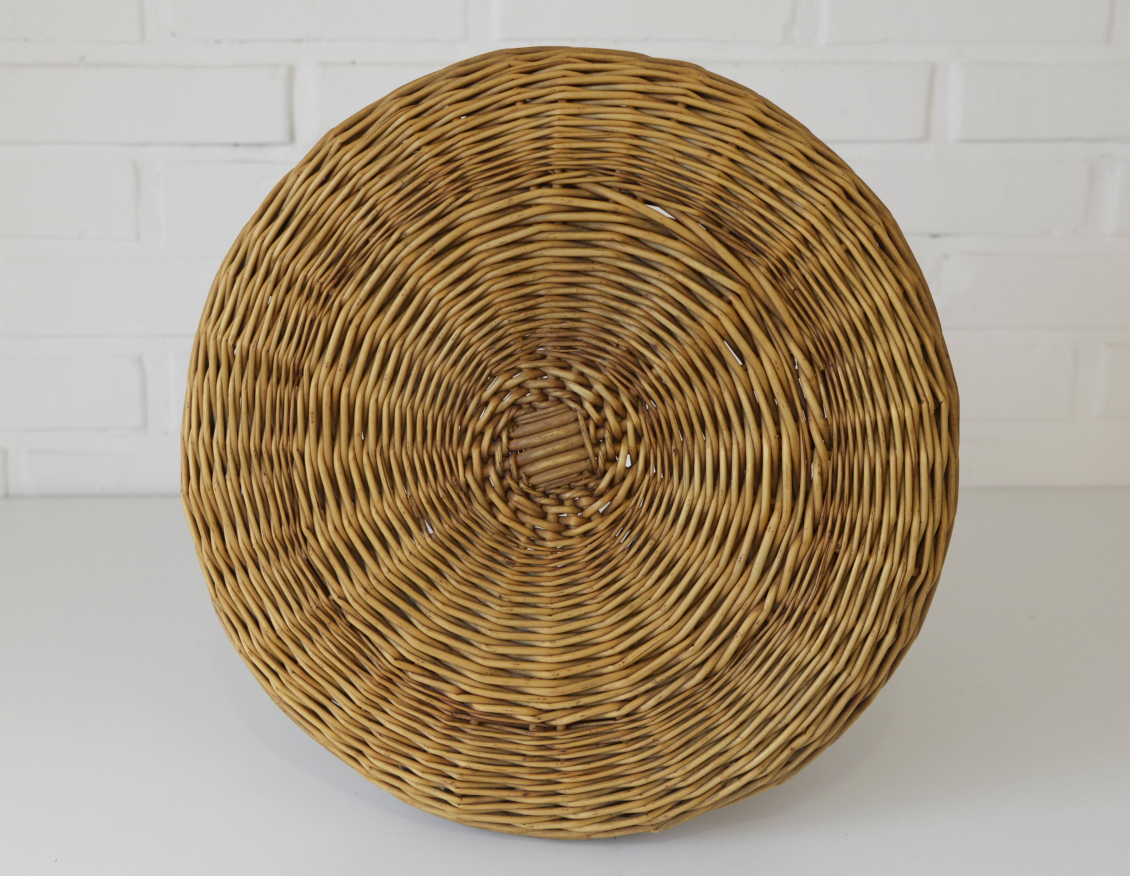 Vintage Rustic Stool / Ottoman Footstool / Mid Century Wicker Bench 1960's