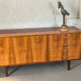 Violetta sideboard/chest of drawers in walnut and mahogany, Piotrkowskie Fabryki Mebli, Poland, 1960.