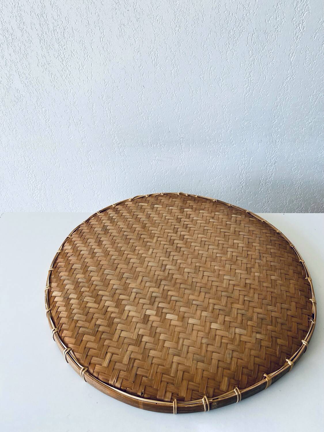 Large round bohemian bamboo tray