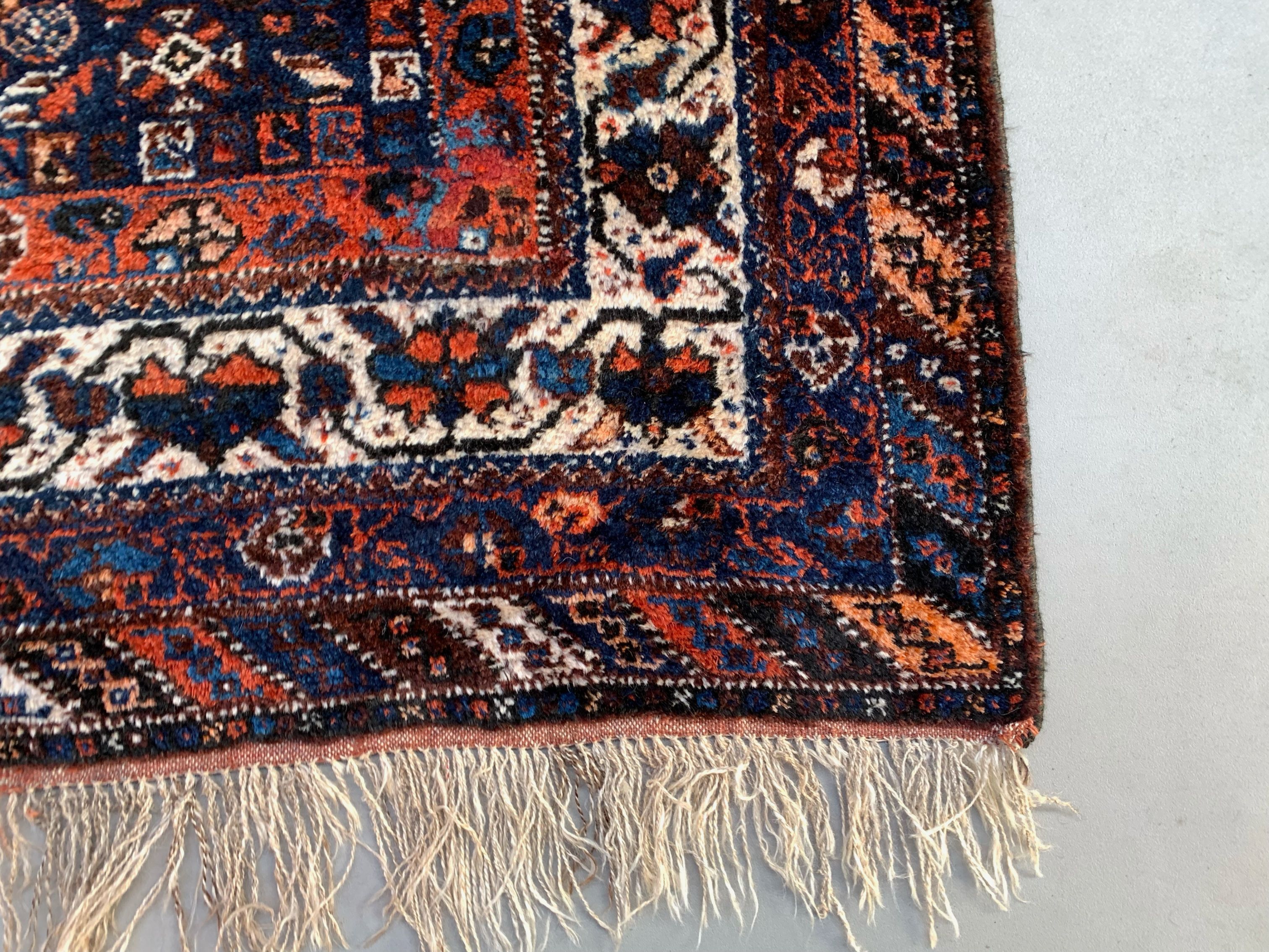 Antique tribal rug 320x220 cm wool oriental hand made carpet red, brown, blue