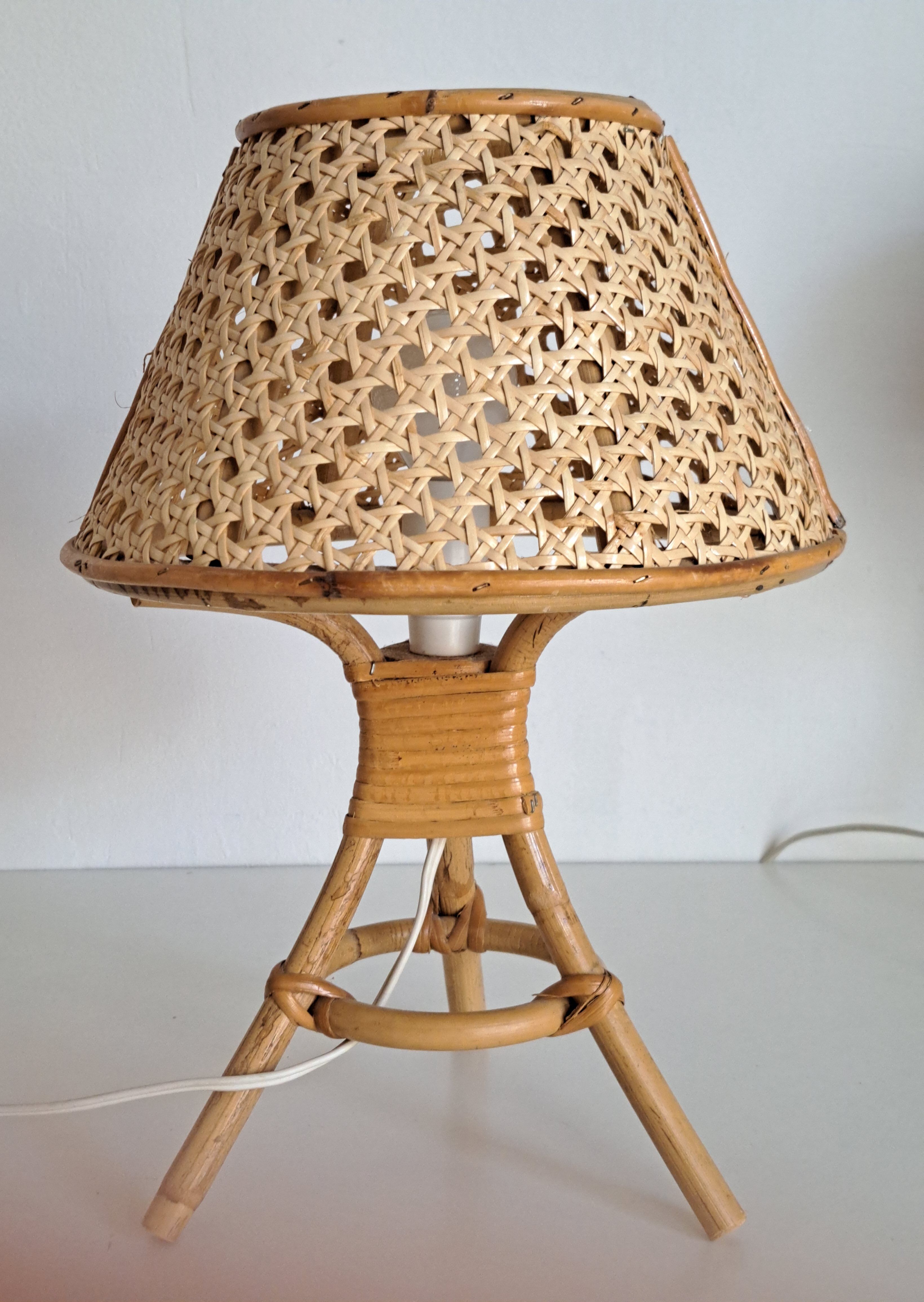 Pair of cane and bamboo lamps