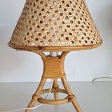 Pair of cane and bamboo lamps