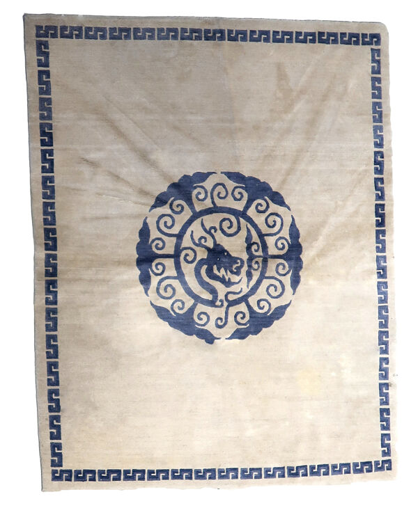 Vintage handmade 4.8' x 6.1' (147 cm x 187 cm) Tibetan Khaden rug from the 1970s