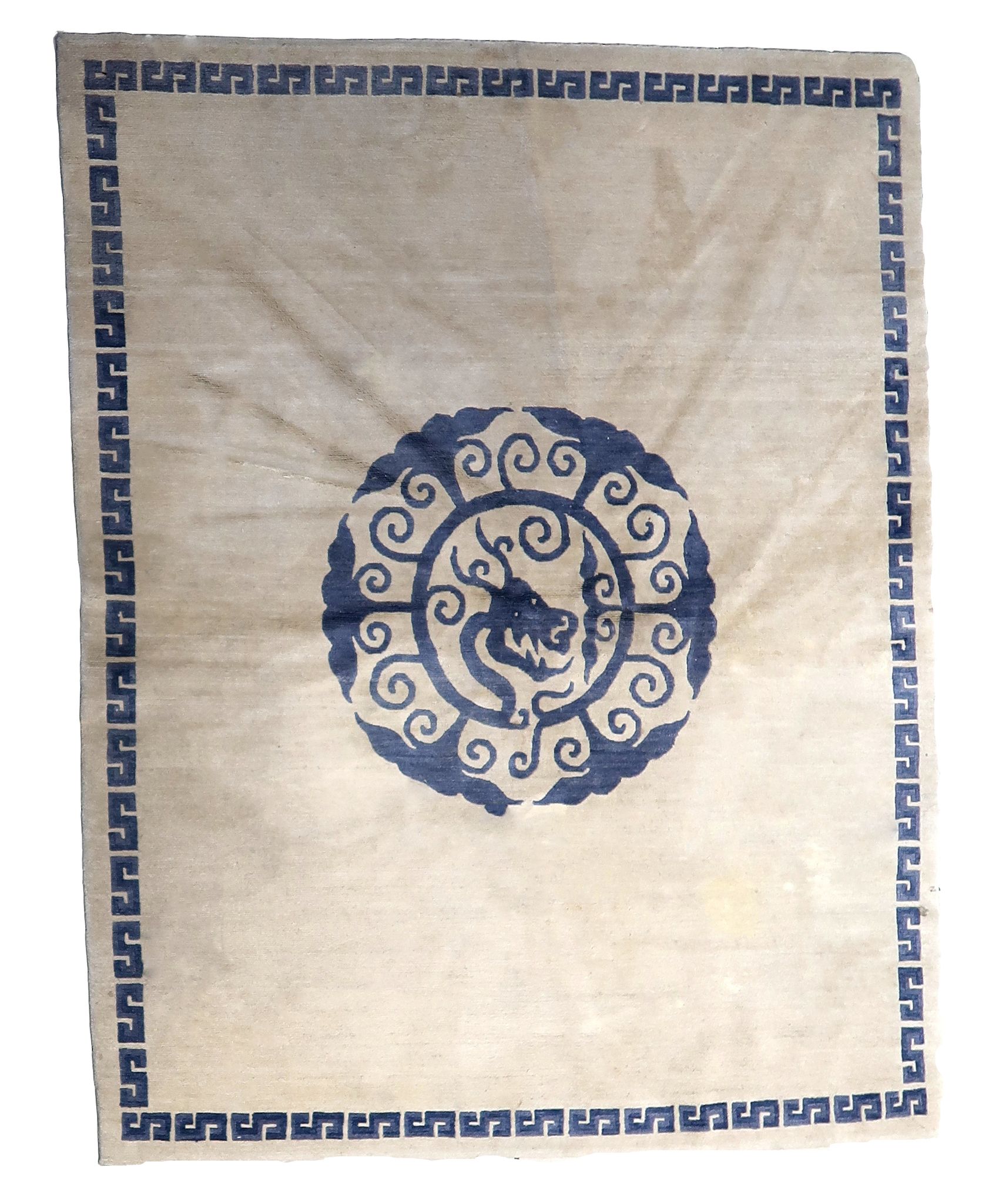 Vintage handmade 4.8' x 6.1' (147 cm x 187 cm) Tibetan Khaden rug from the 1970s