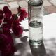 Carafe and glass made of blown and engraved glass.