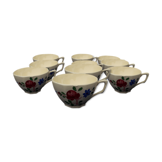 Set de 10 tasses en faïence de Digoin Sarreguemines  modèle 9183 67 diam 8 cm