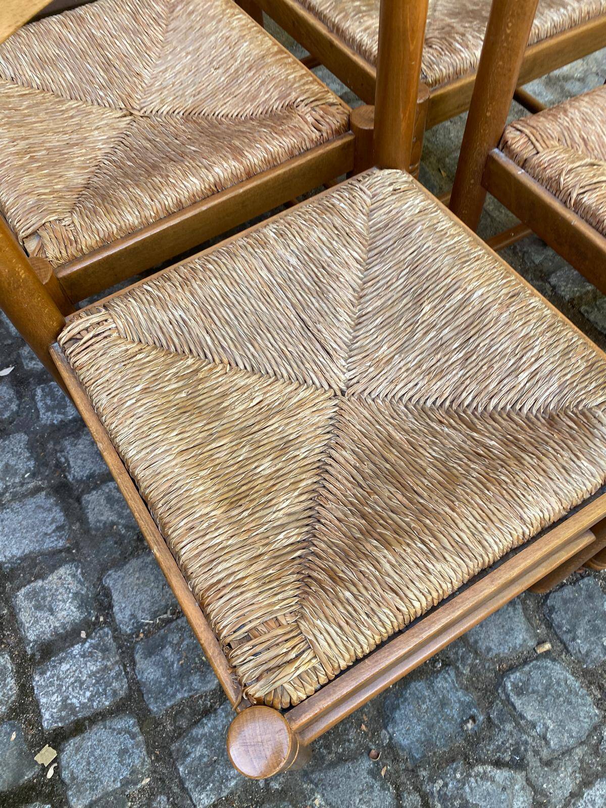 4 chaises de cuisine en bois massif paillées