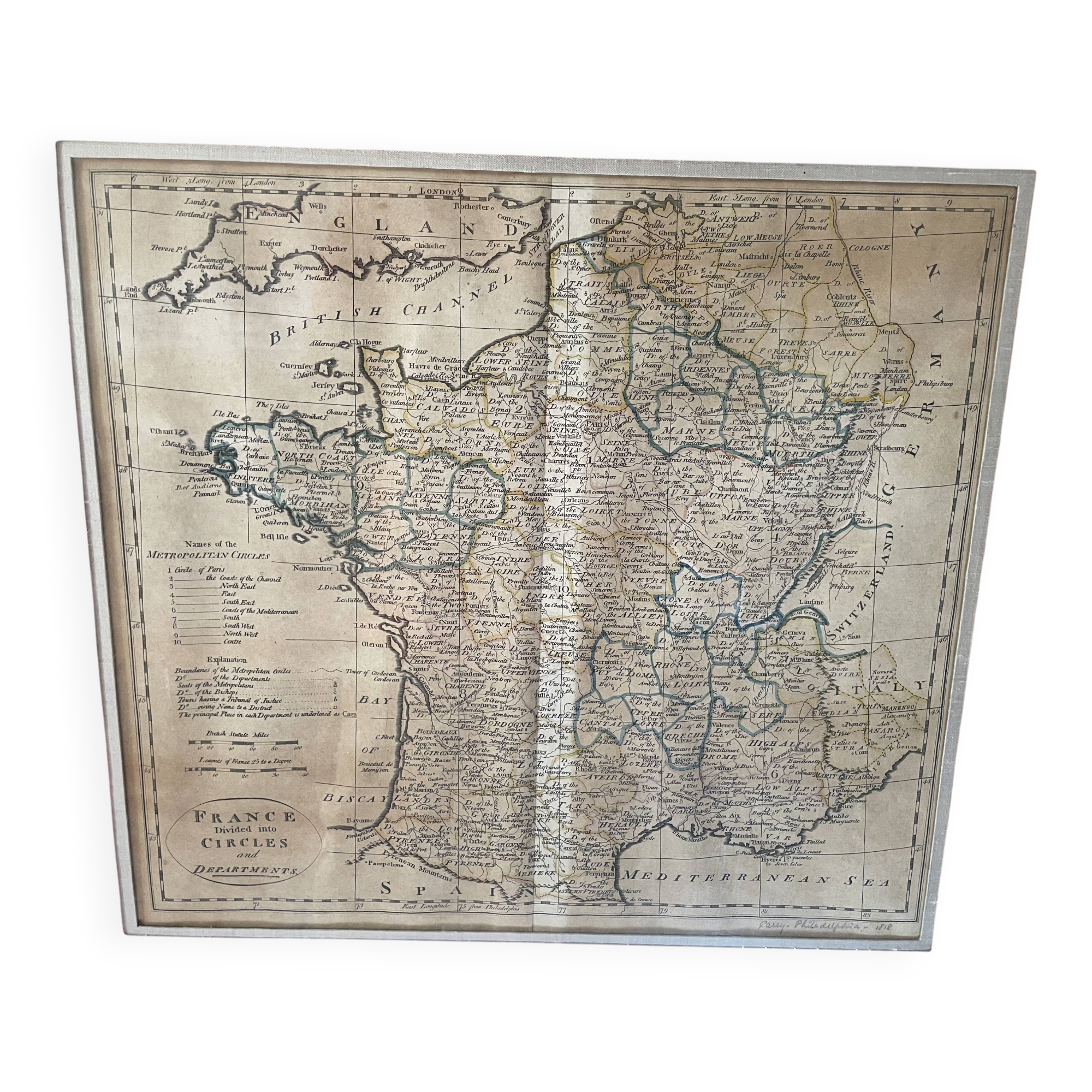 Atlas map of revolutionary France by Carey in Philadelphia 1814