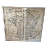 Carte d'atlas sur la France révolutionnaire par Carey à Philadelphie 1814