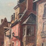 Oil on canvas 20th century street scene by Jacques Louis Barcat