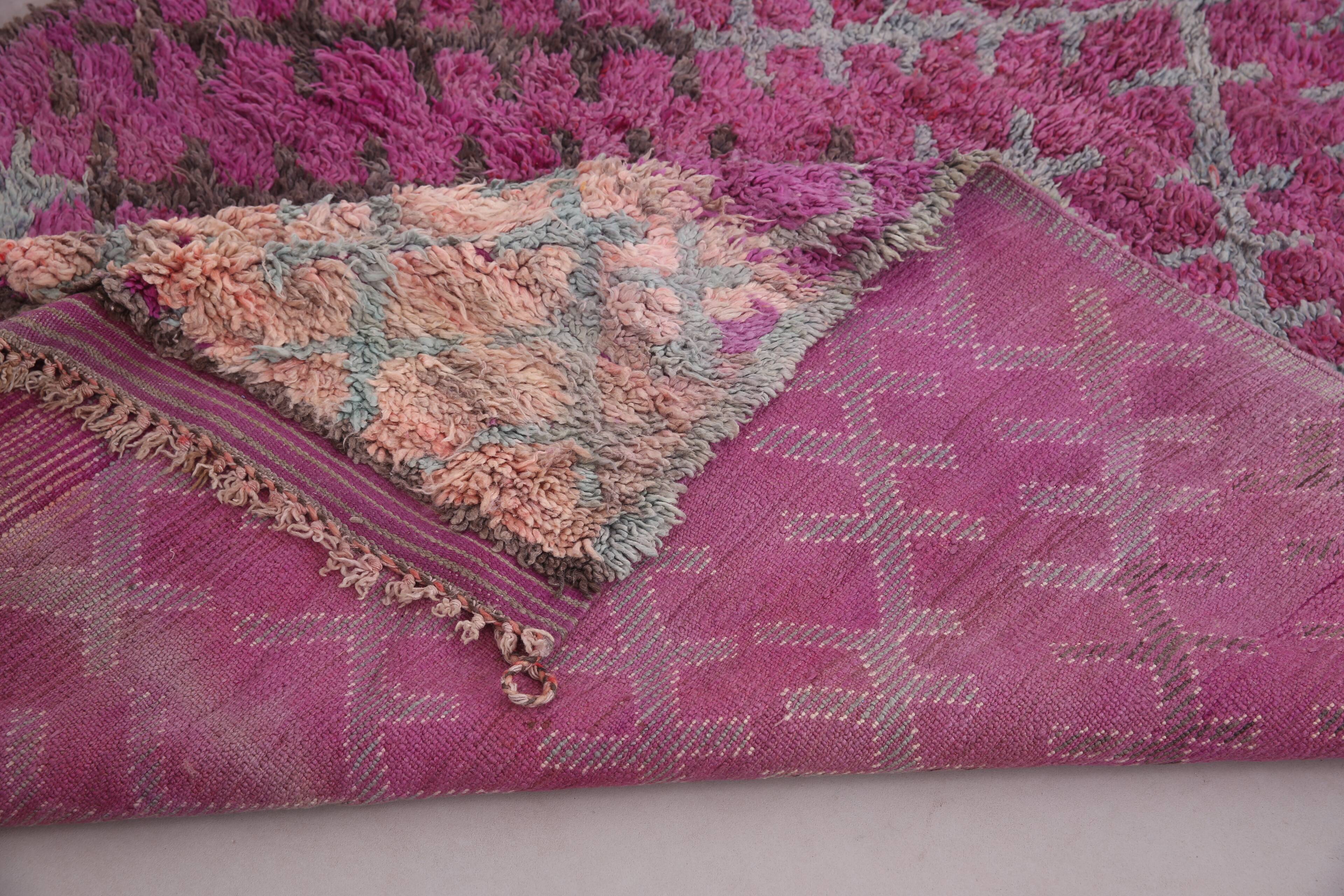 Purple Vintage Moroccan Rug 185 x 437 cm - Large Berber Wool Rug Handmade