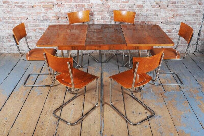 Bauhaus Oak Foling Table by J. Halabala for UP Zavody, Czech, 1930s