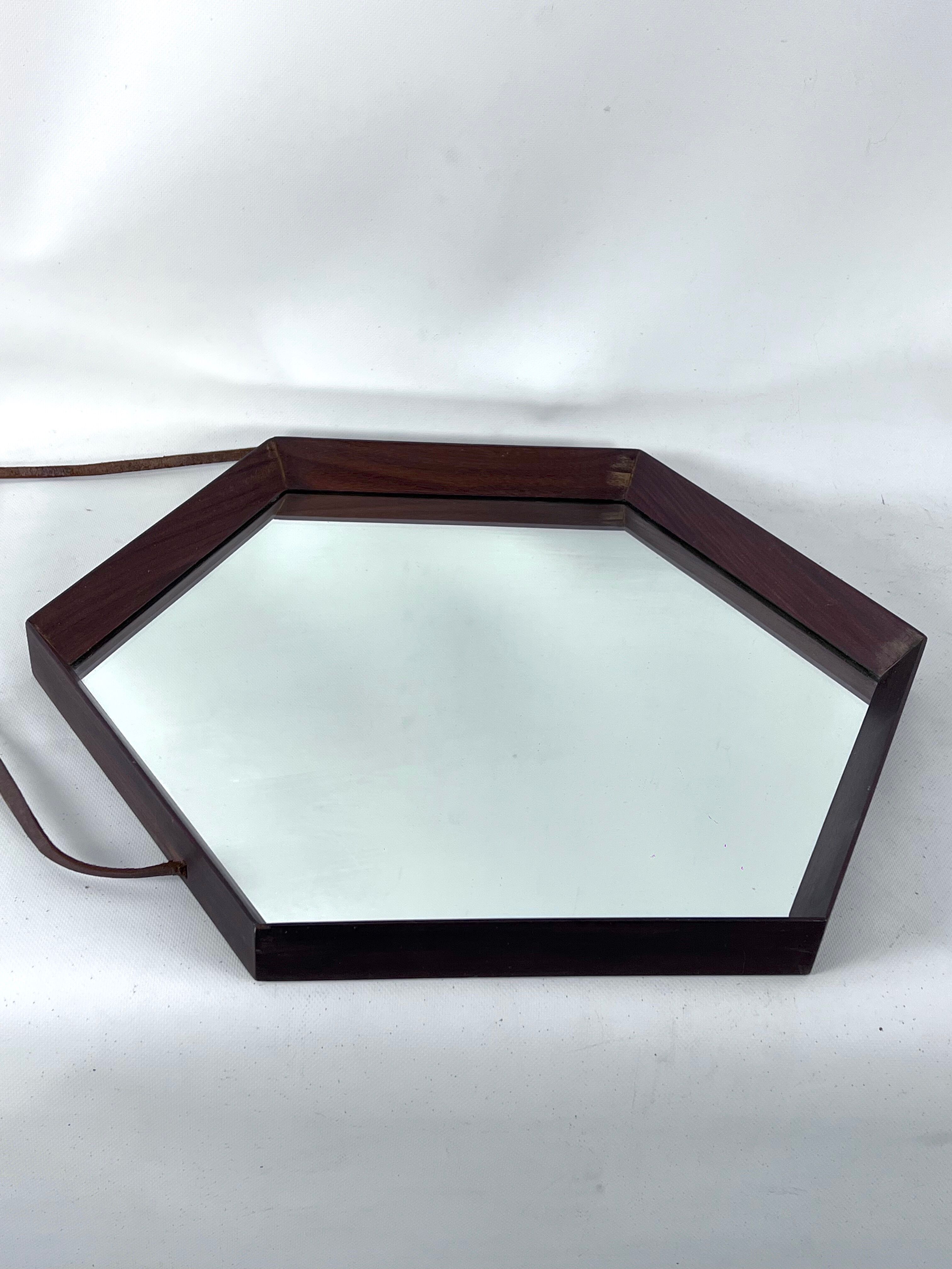 Italian Mid-Century Hexagonal wood wall mirror