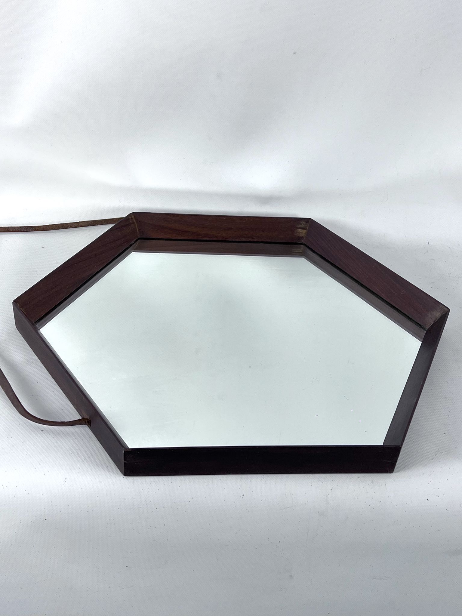 Italian Mid-Century Hexagonal wood wall mirror