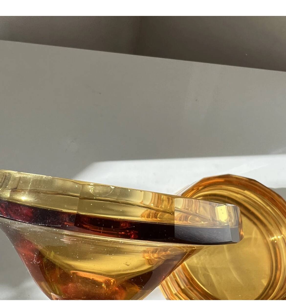 Vintage Bohemian orange crystal sugar bowl/candy dish