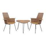 Vintage rattan chairs with table, 1950s, set of 3