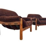 Set of mid-century lounge chairs in oak and teddy